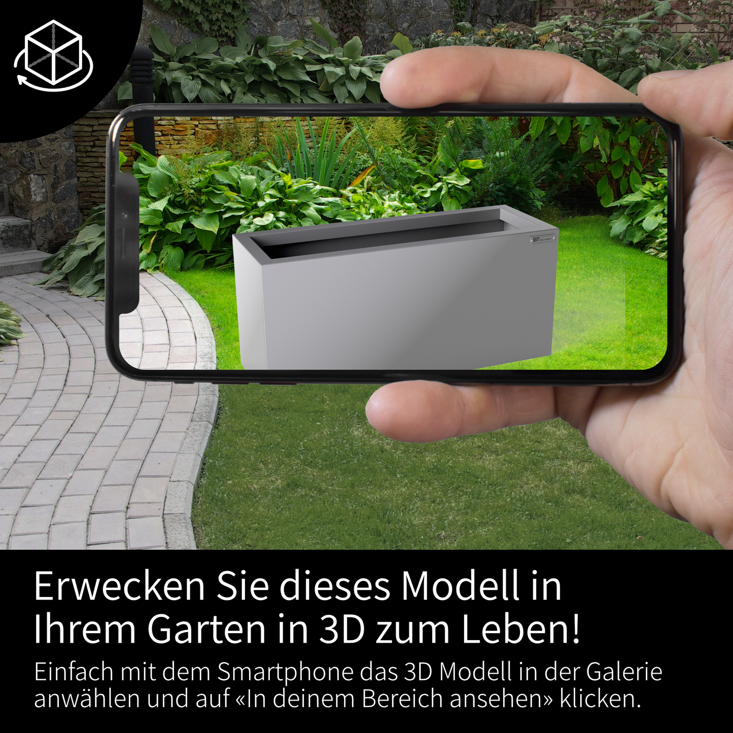 3D Blumenkasten Edelstahl-Optik