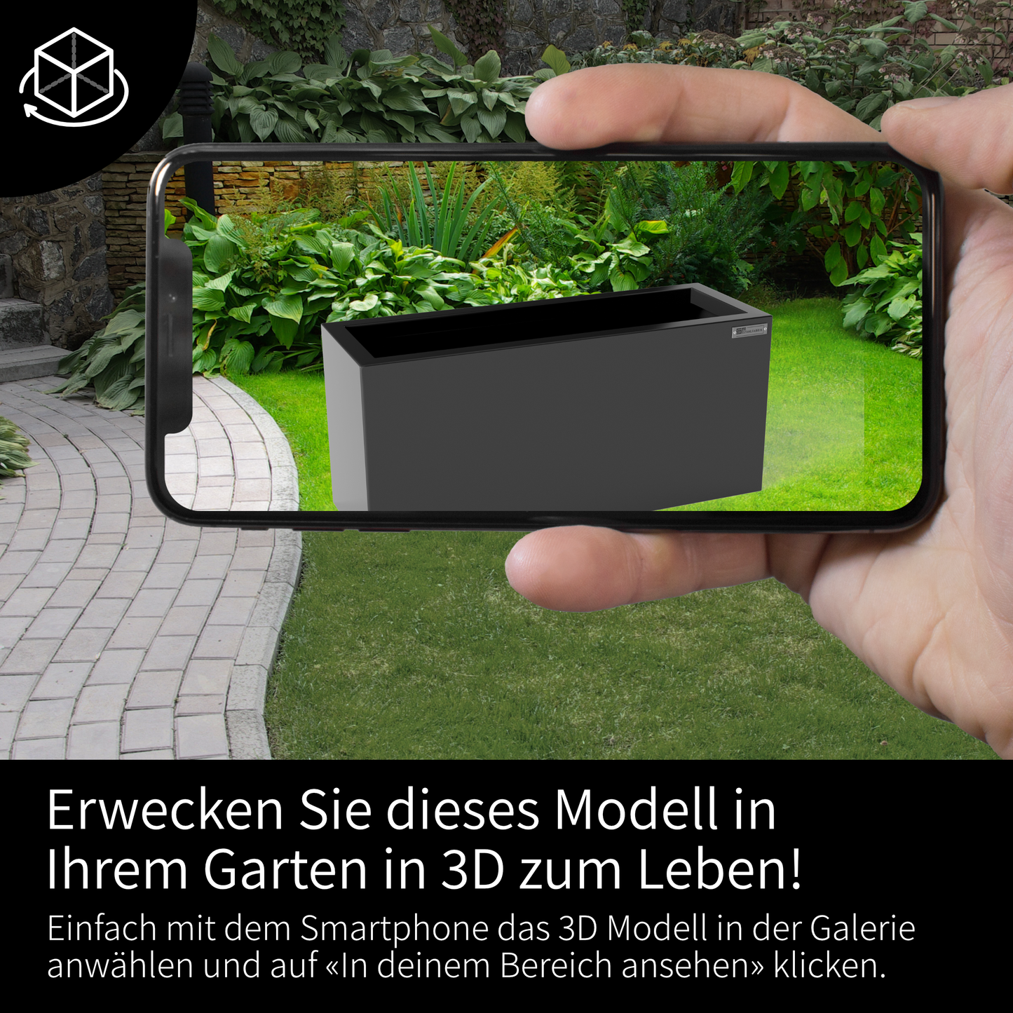 3D Blumenkasten Schwarz