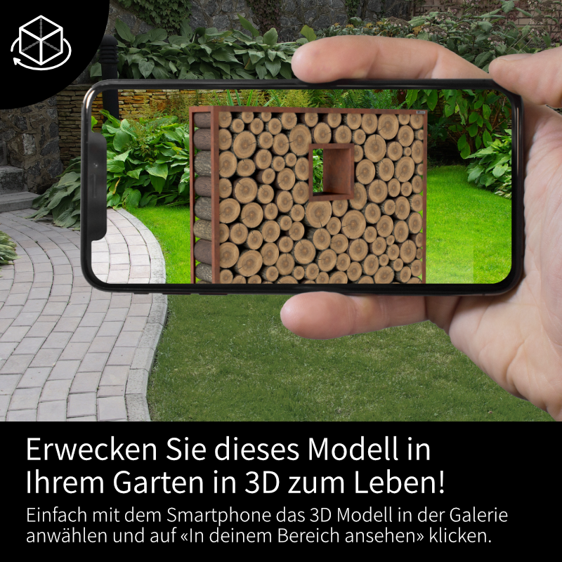 3D Kaminholzregal Fenster Rost eckig
