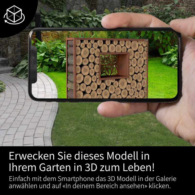 3D Fenster Kaminholzregal Rost Lasercut