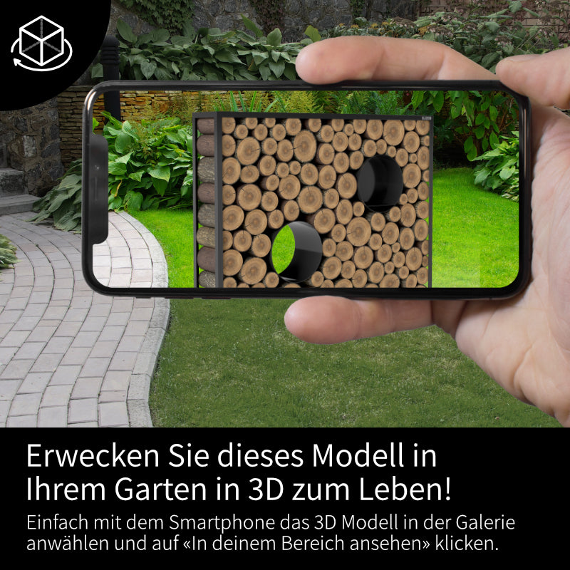 3D Fenster rund Kaminholzregal Schwarz