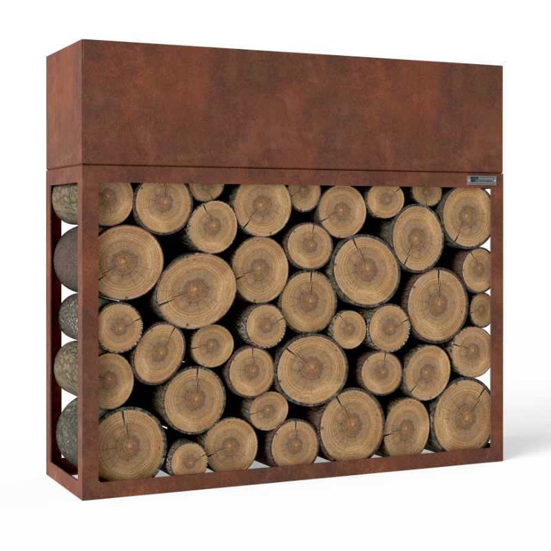 Blumenkasten mit Kaminholzregal Rost Nature Box