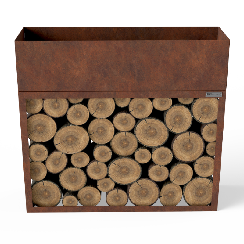 Blumenkasten mit Kaminholzregal Rost Nature Box