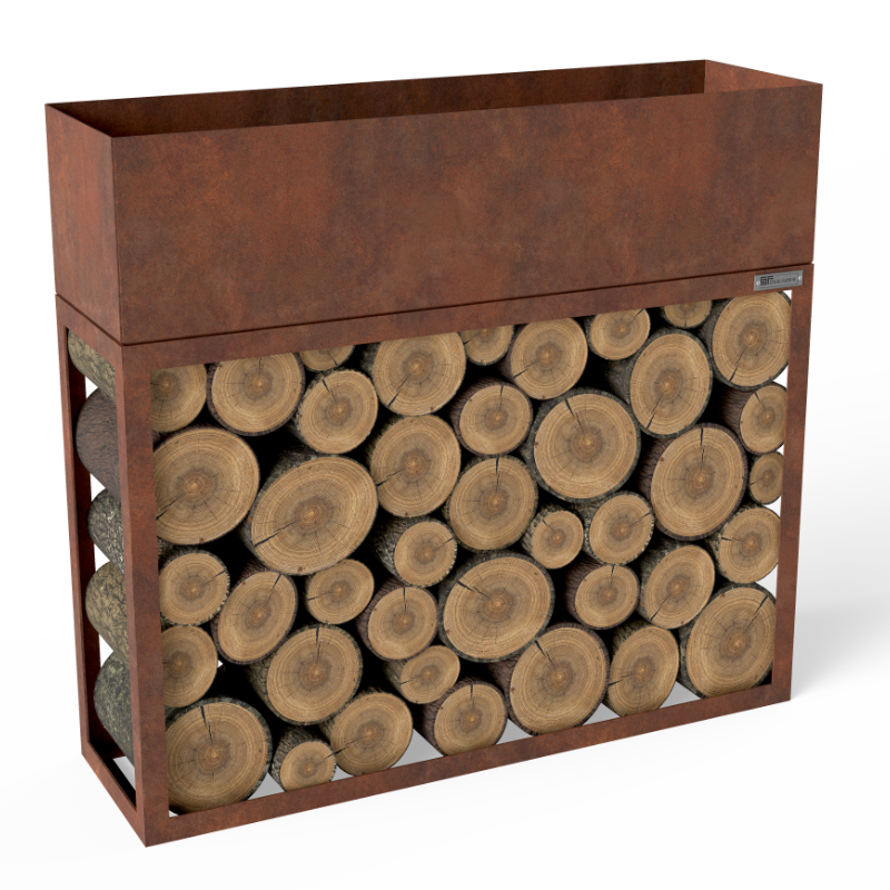 Blumenkasten mit Kaminholzregal Rost Nature Box