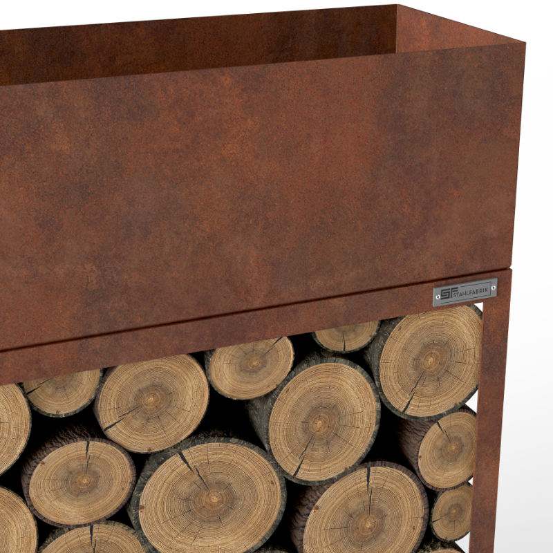 Blumenkasten mit Kaminholzregal Rost Nature Box