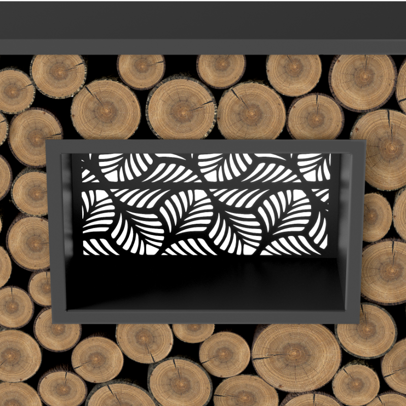Kaminholzregal Schwarz Fenster Lasercut