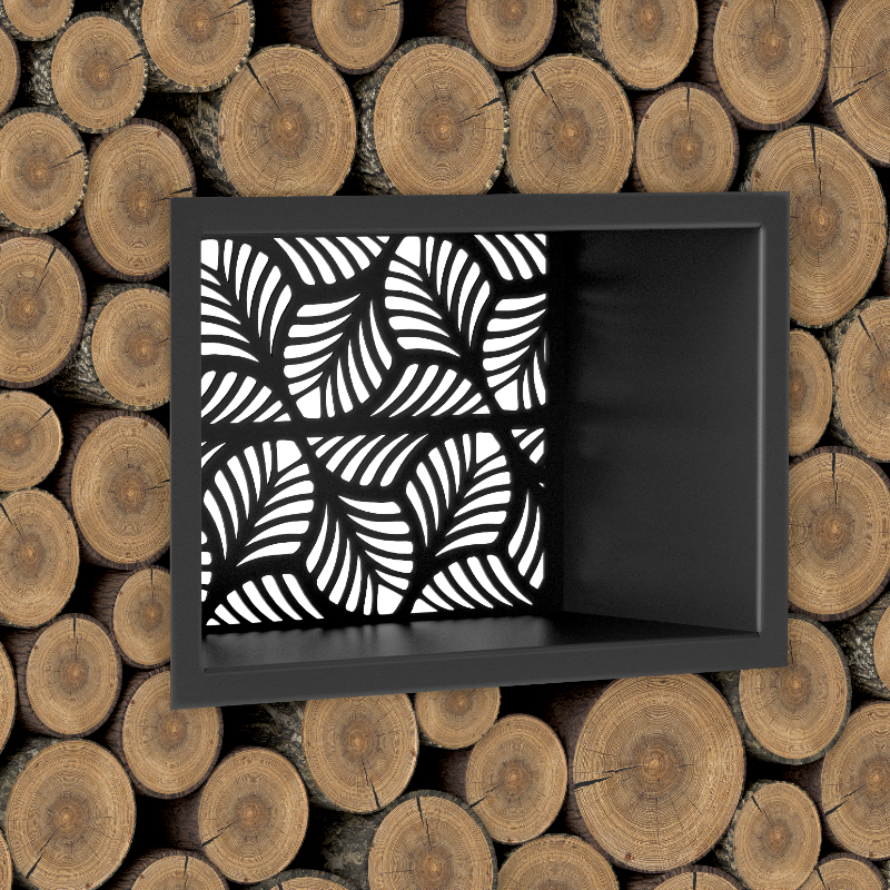 Kaminholzregal Schwarz Fenster Lasercut