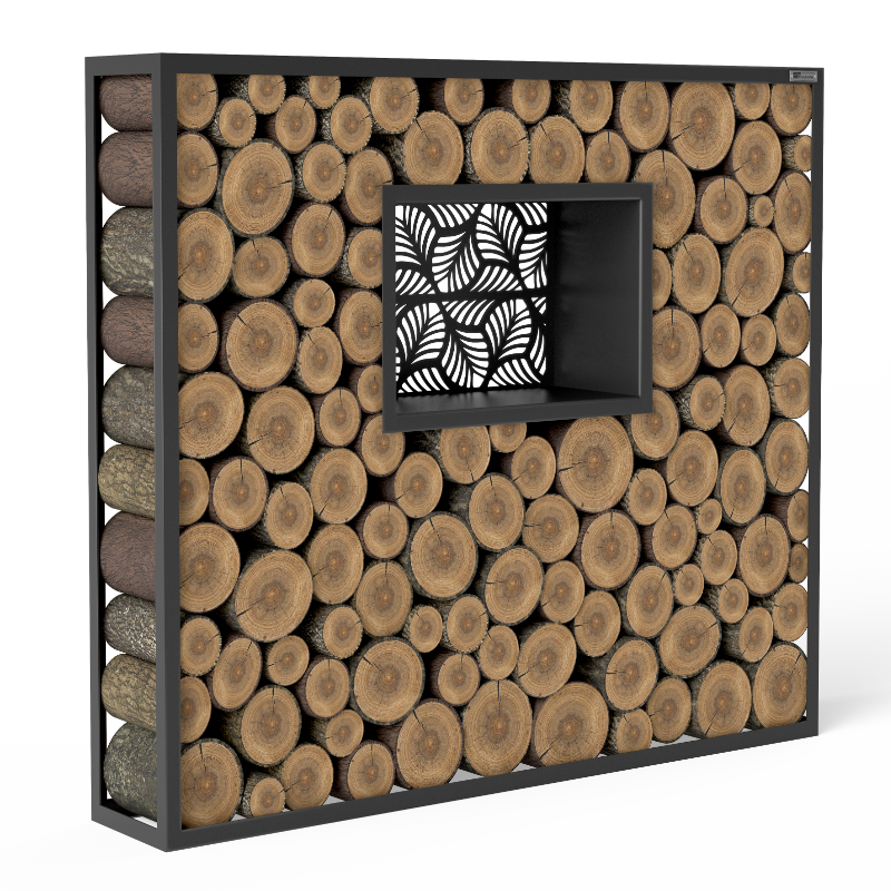 Kaminholzregal Schwarz Fenster Lasercut