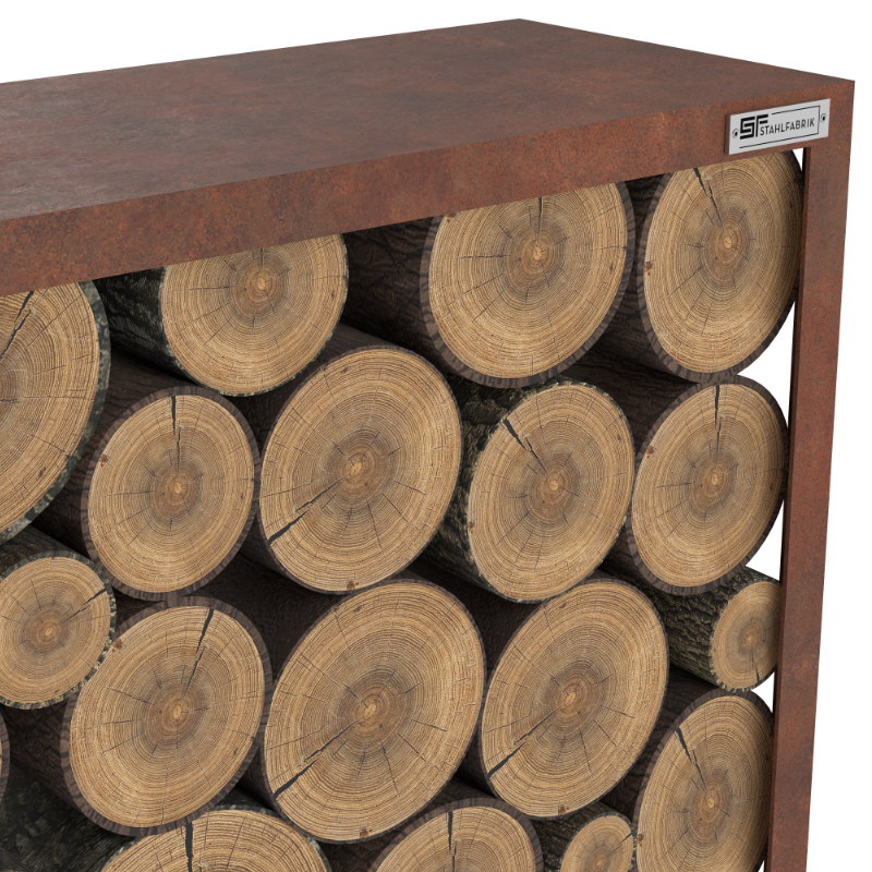 Kaminholzregal Rost Rundholz Dach - StahlFabrik