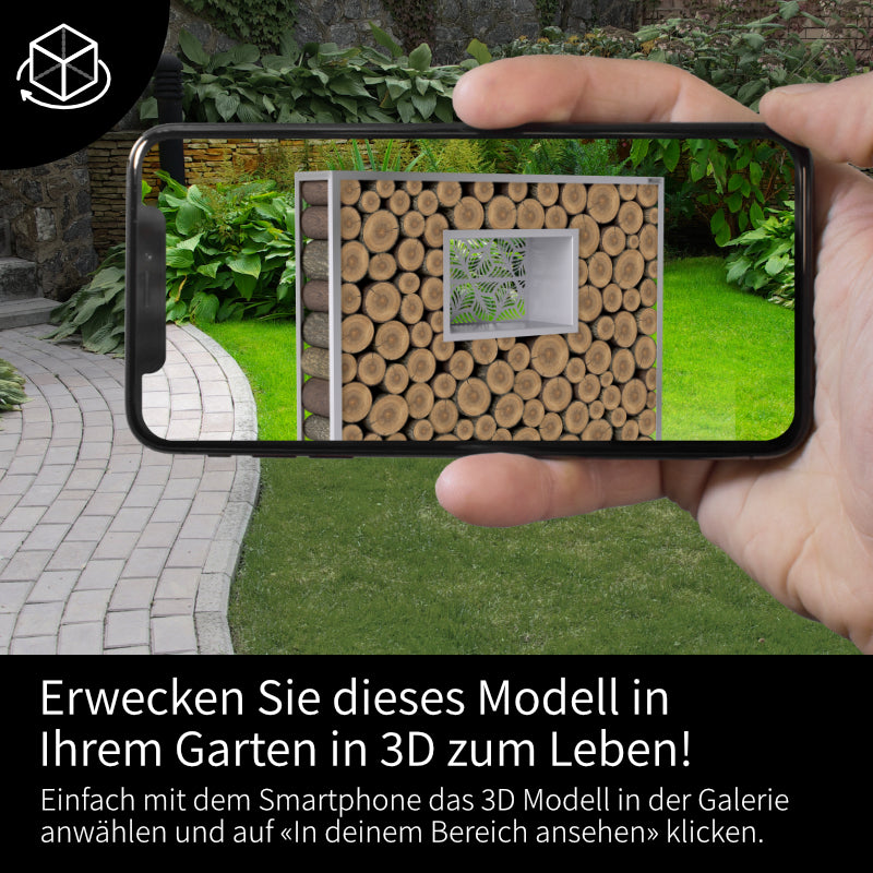 3D Kaminholzregal Fenster Lasercut Edelstahl