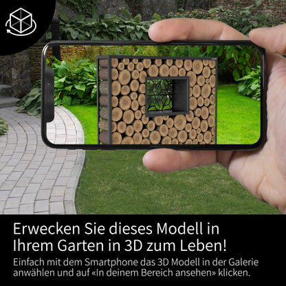 3D Kaminholzregal Schwarz Fenster Lasercut